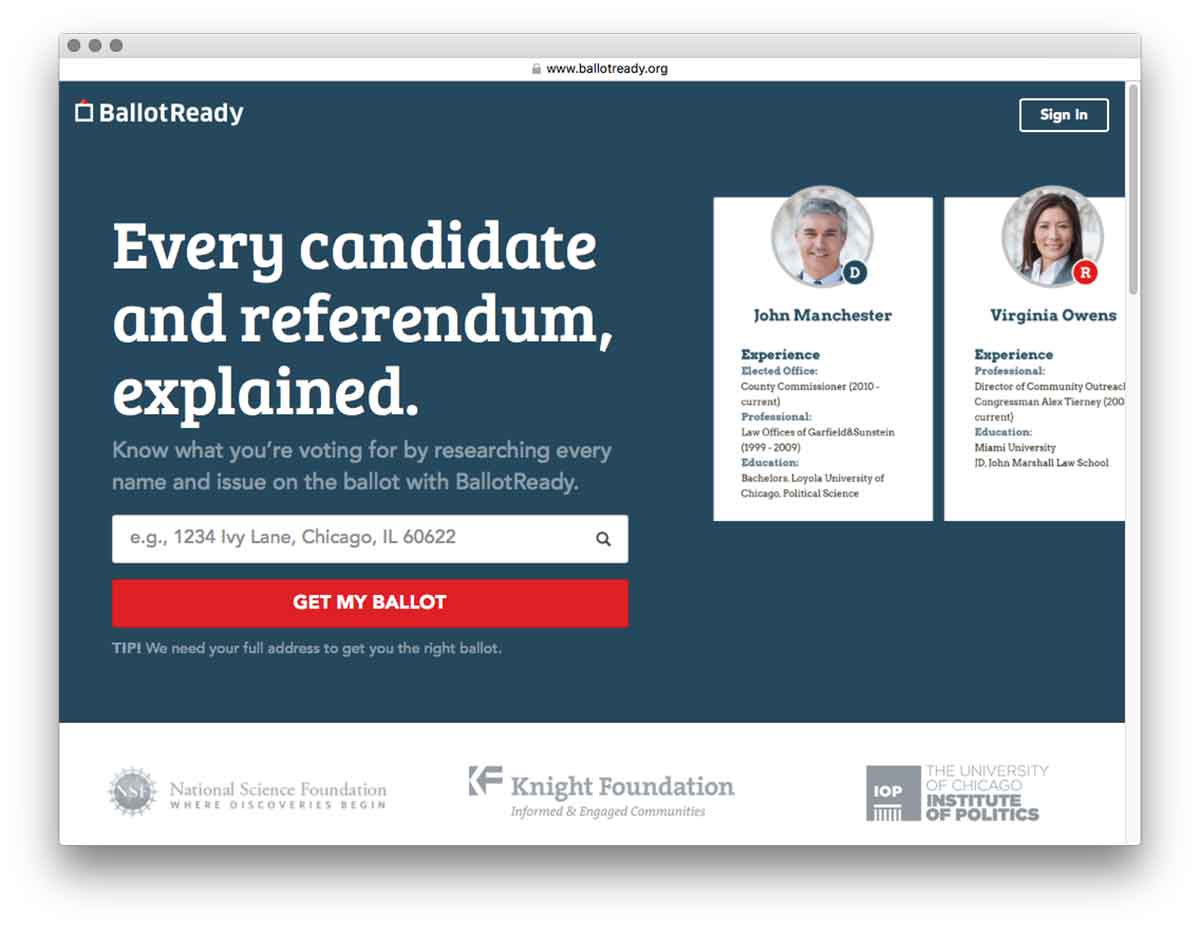 Ballot Ready website screenshot.